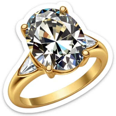 a gold diamond ring, plain band and large oval diamond stone sticker
