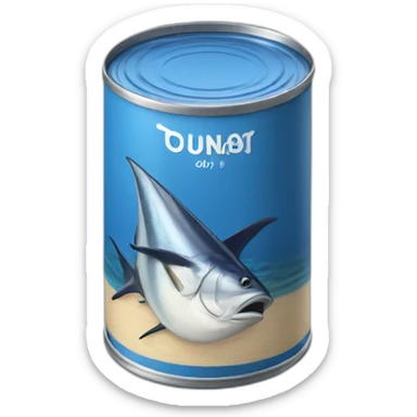 Realistic small can of tuna showing the shape of a boat only blue colors sticker