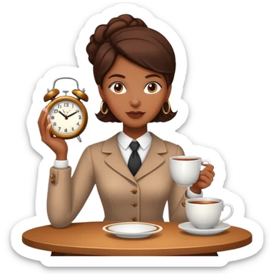a black lady with a tea in one had and a clock in the other hand sticker