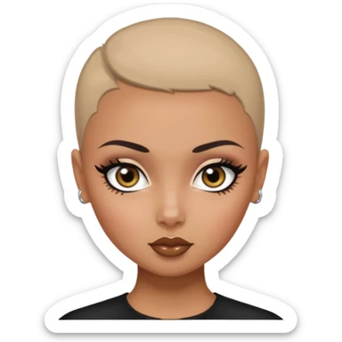 russian features, dark buzz cat, beauty,  hair, tan skin,  eyes, pretty eyes, black eyeliner, pretty bratz baddie sticker