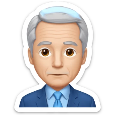 Create an emoji of a 62-year-old man in a blue suit and light blue tie with gray hair. sticker