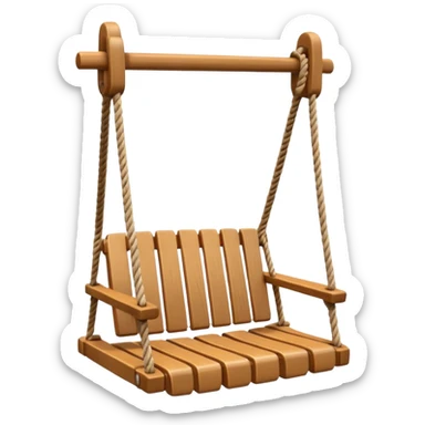iOS-style 3D emoji: a wooden swing hanging from two ropes, suspended in mid-air, with soft shadows and glossy highlights sticker