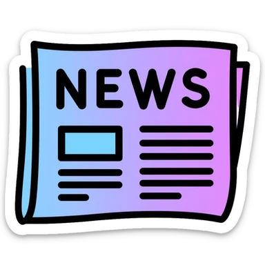 newspaper with headlines and neon glow effect, blue neon glow on top left, purple neon glow on bottom right sticker