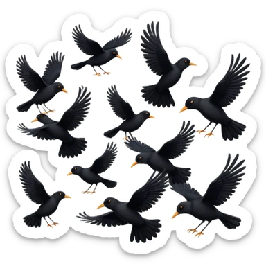 Flying in one direction multiple black birds emoji sticker