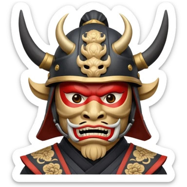 Samurai with helmet and an oni mask covering their mouth sticker