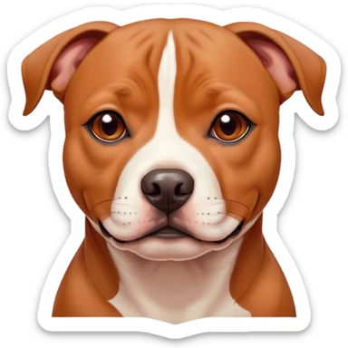 Cinematic Noble Red/Fawn Staffordshire Bull Terrier Portrait Emoji, Poised and regal, with a compact, muscular build and a sleek, well-groomed red/fawn Fur accented by subtle white markings, deep-set soulful dark eyes, Simplified yet sharp and sophisticated features, highly detailed, glowing with a soft, dignified glow, high shine, intelligent and loyal, stylized with an air of strength, focused and attentive, soft glowing outline, capturing the essence of a watchful and confident guardian, so majestic it feels as though it could stride out of the screen with effortless authority! sticker