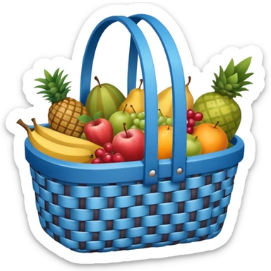 blue plaid lining basket with both food, drink and fruits sticker