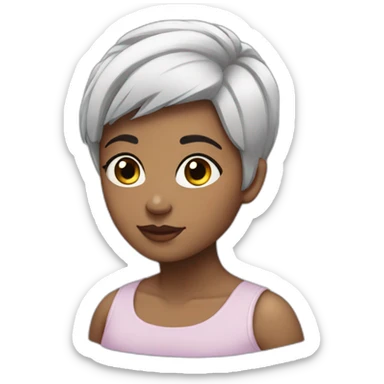 a girl with black and white hair and a very short haircut sticker