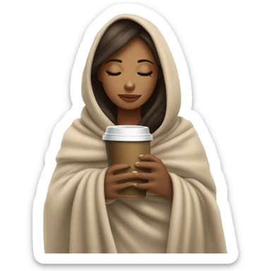 Brunette girl inside a blanket sipping coffee eyes closed sticker