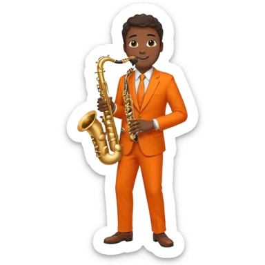 black man playing saxophone in orange suit full body sticker