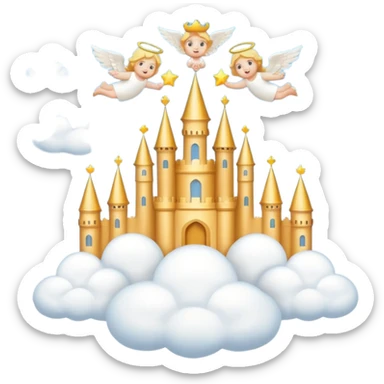 heaven featuring golden castles on clouds and adorable angels with halos in emoji style sticker