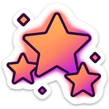 typical AI stars with a beautiful gradient from orange to purple, glowing, modern, visually appealing sticker