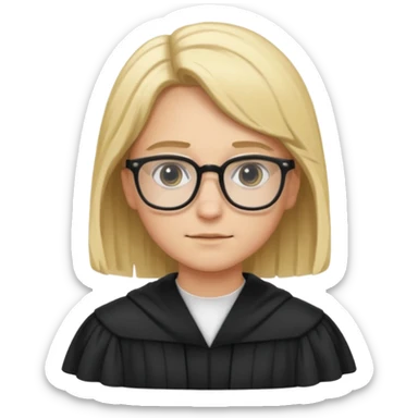 Young judge, blonde hair with glasses and robe sticker