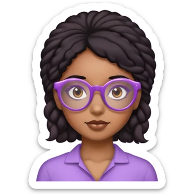 A brown girl with coily black hair with lavender glasses  sticker