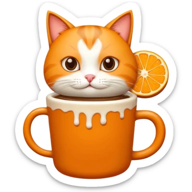 Gato naranja tomando café frio con un popote tomando el popote con sus patitas sticker