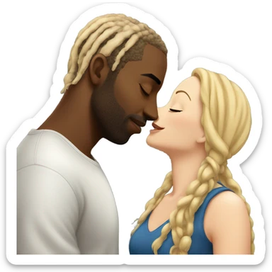 White woman with blonde hair, having a romantic kiss with a black man with dreadlocks sticker