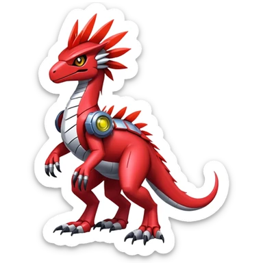 Furry feather-mane Cool Edgy Futuristic shiny colorful Digimon-Fakemon-Guilmon-Velociraptor-Mecha full body   sticker
