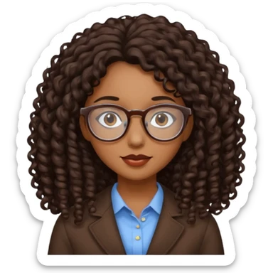 Chica con cabello rizado largo color cafe oscuro ,piel morena que use lentes. sticker