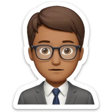man with short brown hair, friendly face, wearing a suit, rectangle glasses, nerdy look, inspired by Hank Brennan sticker