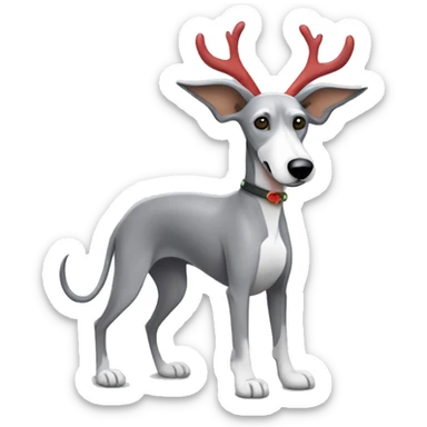 Scruffy grey bedlington whippet wearing antlers  sticker