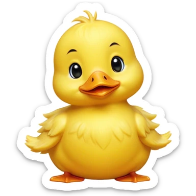 Cinematic Comical Yellow Baby Duck Portrait Emoji, Head tilted dramatically with an exaggeratedly amused expression, featuring a striking, fluffy yellow downy coat with a tiny quirky beak, wide, expressive eyes filled with playful disbelief, Simplified yet hilariously expressive features, highly detailed, glowing with a slightly sassy glow, high shine, dramatic yet playful, stylized with an air of cheeky mischief, bright and endearing, soft glowing outline, capturing the essence of a spirited and over-the-top duckling, so meme-worthy it feels like it could peep its way into internet fame instantly! sticker