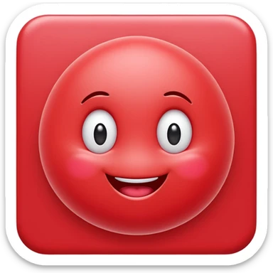 Cute round emoji mascot, shaped like a soft blob or jellybean, with two expressive eyes and a happy or clever smile. Entire body is colored in a warm cherry red (#e84a5f style), with no outline. Minimal facial features. Simple, friendly, and modern emoji-style character. Clean white background. sticker