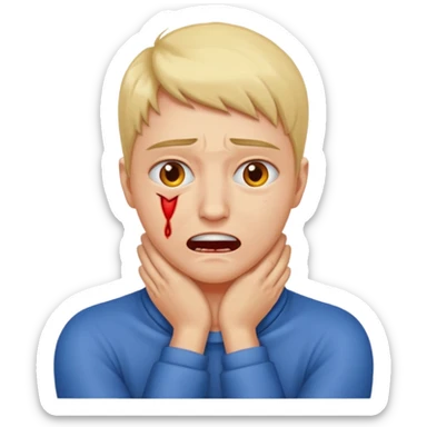 a bust of a person with both their hands around their neck with a face in pain sticker