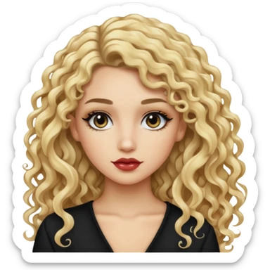 split dye leftside blonde rightside black long curly hair, pretty makeup baddie sticker