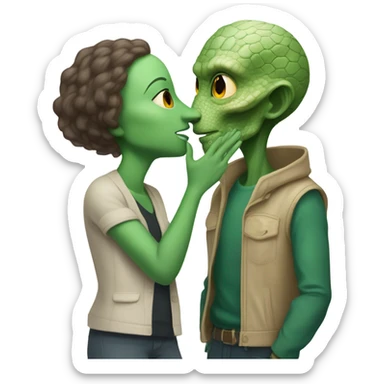 a Reptilian alien woman kissing a White man sticker