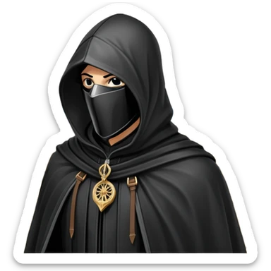 icon featuring Assasin's Creed in an iconic assassin's hood, standing tall against the backdrop of Florence. The design captures the essence of adventure, with intricate details of historical architecture and a sense of mystery. The character is poised, ready for action. transparent background. sticker
