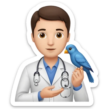 brunette man veterinarian with bird sticker