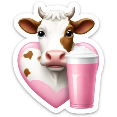 pink and white heart with cow pint  sticker