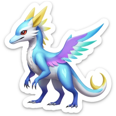 Colorful scaly flurry iridescent shiny bioluminescent translucent luminescent neon pastel bright pale Latias-Sergal-Vernid-Silvally-Renamon-Zeraora-Bastet-Fakémon-hybrid-fusion-creature, full body sticker