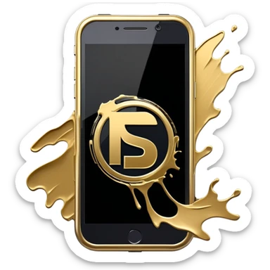 Floating smartphone frame showing a rotating product video bleeding into metallic gold (#D4AF37) brushstrokes forming a "PS" logo, obsidian black (#000000) phone frame, bold condensed font (e.g., Archivo Black), viral-ready aesthetic with painterly textures --style abstract --no cluttered details, text-heavy designs sticker