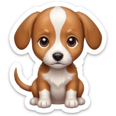 Dachshund beagle chihuahua mix puppy that’s mostly white with brown and dark brown patches and a birth mark on his nose sticker