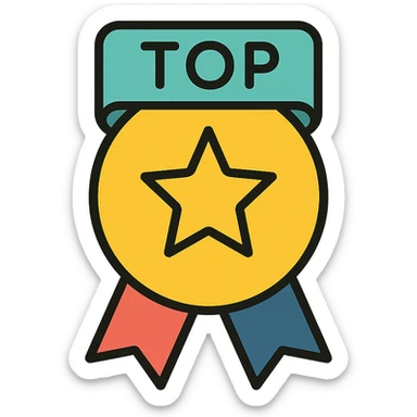 gold top category emblem with subtle colorful accents, elegant minimalist flat design, award badge style, 2D flat vector, trending icon look, soft shadows, no text, isolated on white background, commercial use sticker