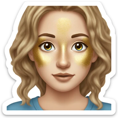 White girl with freackles and Brown hair, and blue eyes using Gold gel mask under her eyes sticker