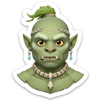Fantasy orc portrait emoji, small bone charm with frost tied near neck or ear, tribal winter aesthetic, minimal readable design, flat emoji style, male/female variant
 sticker