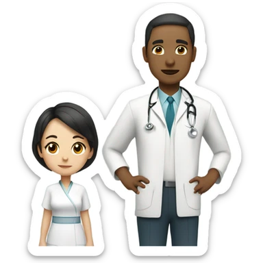 girl in qipao looked at a male doctor in white Dr uniform sticker