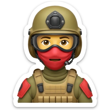 modern soldier with advanced armor, tactical helmet and face mask, emoji style sticker
