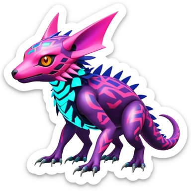 Tropical futuristic lush warm-colored modern colorful neon-colored cyber-Fakémon-Digimon-Trico-Vernid-creature sticker