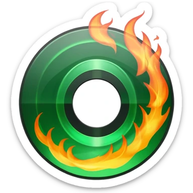 A minimalist CD disc with a subtle fire design, green flames sticker