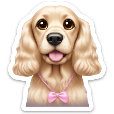 Blond cocker spaniel wearing two light pink sleighbell sticker