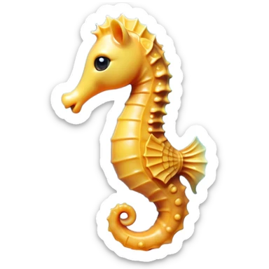 Cinematic Cute Sea Horse Portrait Emoji, Head tilted playfully and inquisitively, featuring a charming, slender form with a delicately curved body and a whimsical, curled tail, accented by round, sparkling eyes full of gentle wonder, Simplified yet irresistibly adorable features, highly detailed, glowing with a warm, inviting aquatic glow, high shine, affectionate and lively, stylized with a touch of enchanting marine charm, soft glowing outline, capturing the essence of a mischievous yet loving sea horse that seems as if it could float out of the screen into your arms! sticker