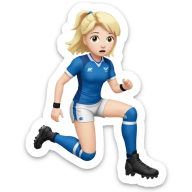 chica rubia con cara de miedo vestida con equipación de rugby con unas botas de presoterapia sticker