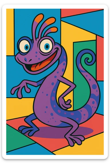 Randall from Monsters Inc, vibrant toon style, purple chameleon-like monster with expressive eyes sticker
