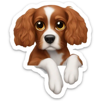 dog gazing through window Ruby coloured cavalier sticker