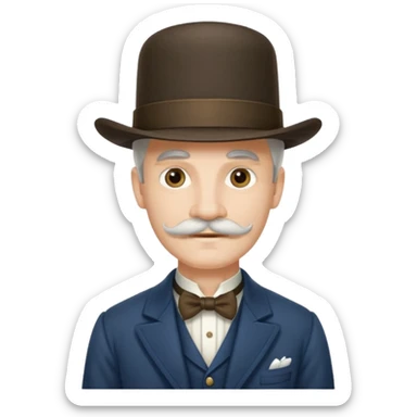 longer white moustachhe and typical 1900 elegant clothes and hat sticker