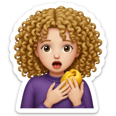 A girl with curly hair pretending to choke herself sticker