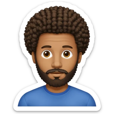 Medium brown skin man with beard and a curly small Afro fade sticker